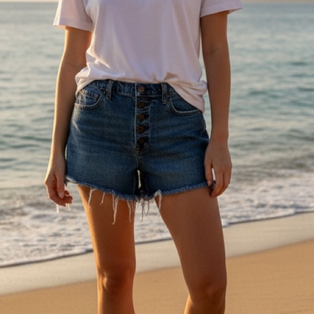 Gap Distressed Exposed Button Fly Denim Shorts 30
